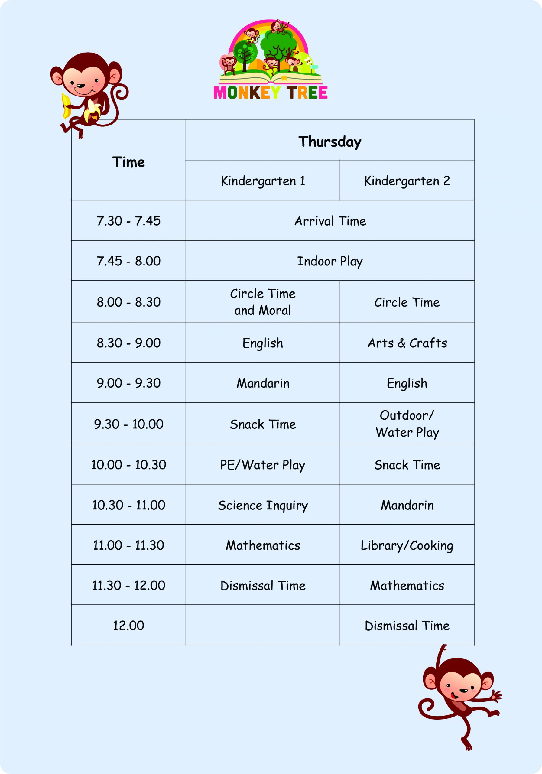 Kindergarten Timetable sample 2